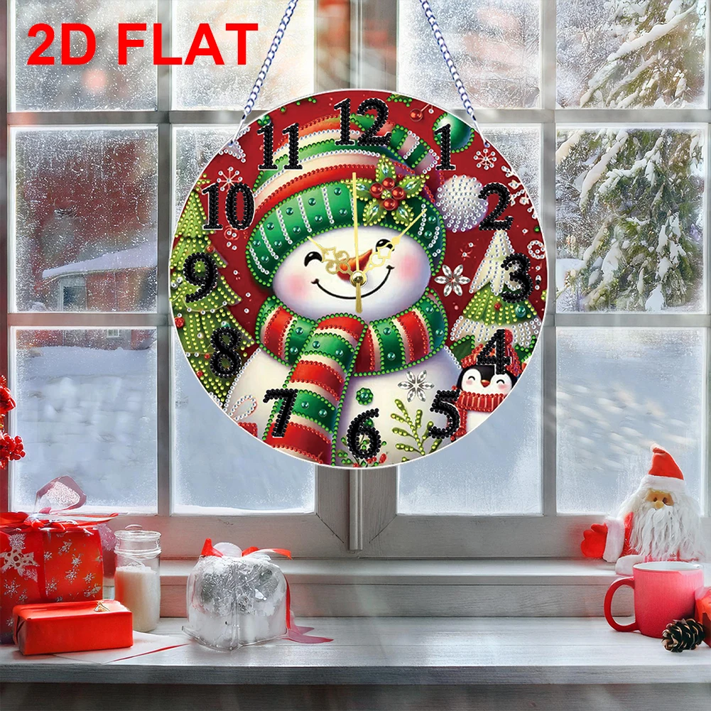 Xmas Diamond Painting Clock Pendant 2D Flat DIY Irregular Shaped Drilling Diamond Art Clock Pendant Kit Creative Craft Project