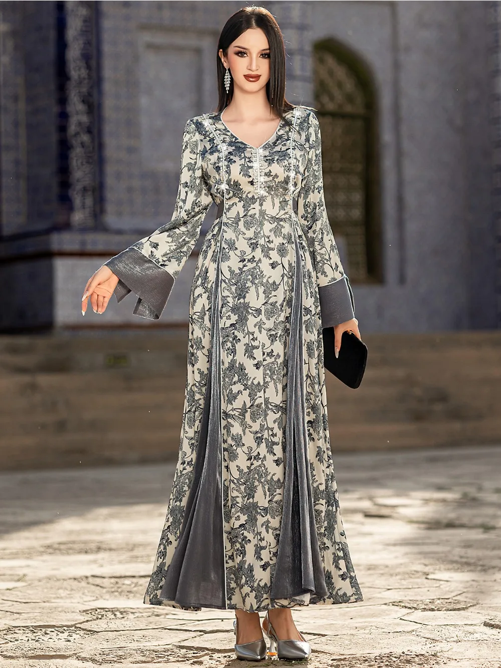 Eid Muslim Dress for Women Abaya Party Diamond Satin Print Jalabiya Ramadan Morocco Long Robe Dubai Kaftan Vestidos Largos 2024
