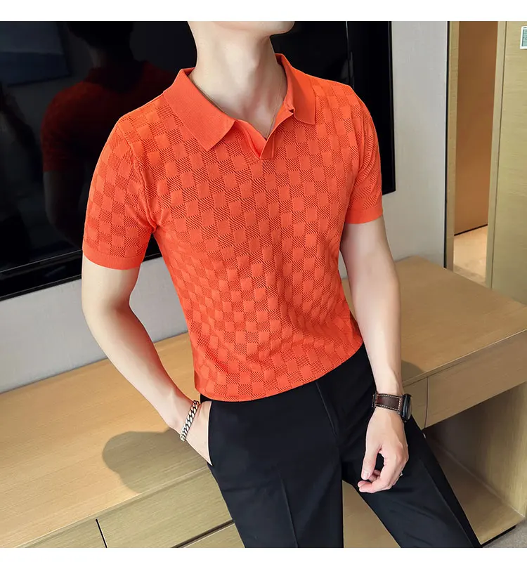 Plus Size 4XL-M Summer Thin Short Sleeve Knitted Polo Shirts