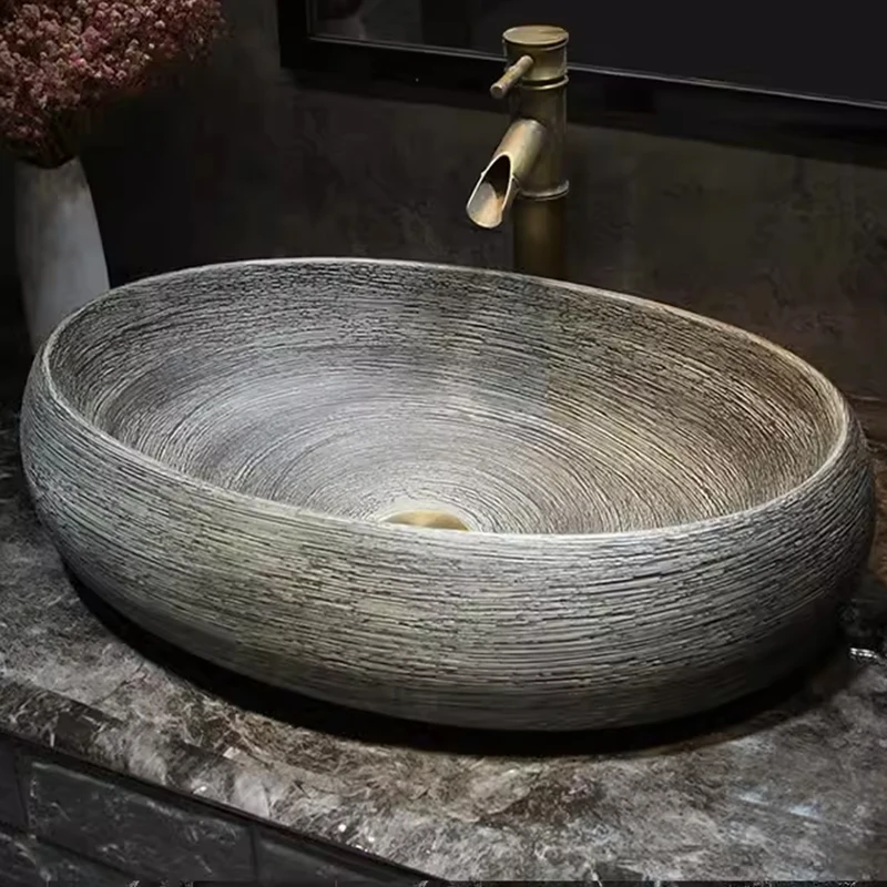 Countertop Ceramic Washbasin Antique Carving Bathroom Basin Sink