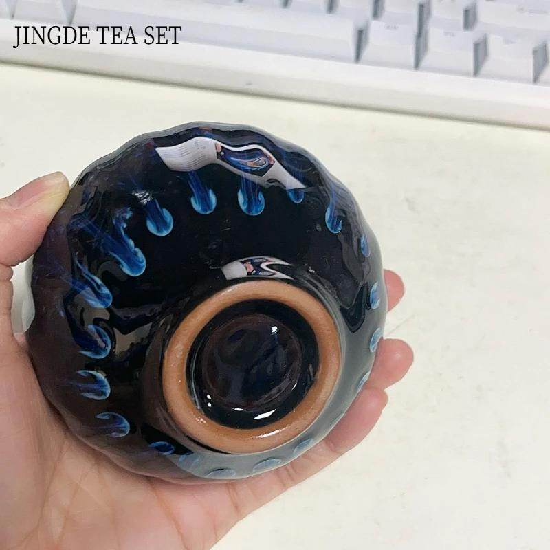 130ml Tradition Kiln Transformation Ceramic Teacup Home Master Cup Chinese Tea Set Accessories Handmade Silver Inlay Tea Cup