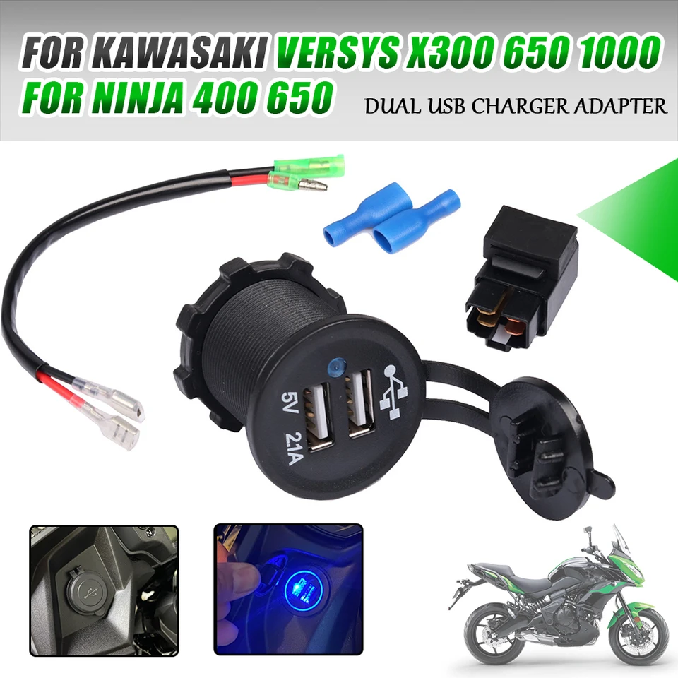 Type-C USB Fast Charger For Kawasaki Versys 650 1000 X300 400 650 Motorcycle Accessory With Relay