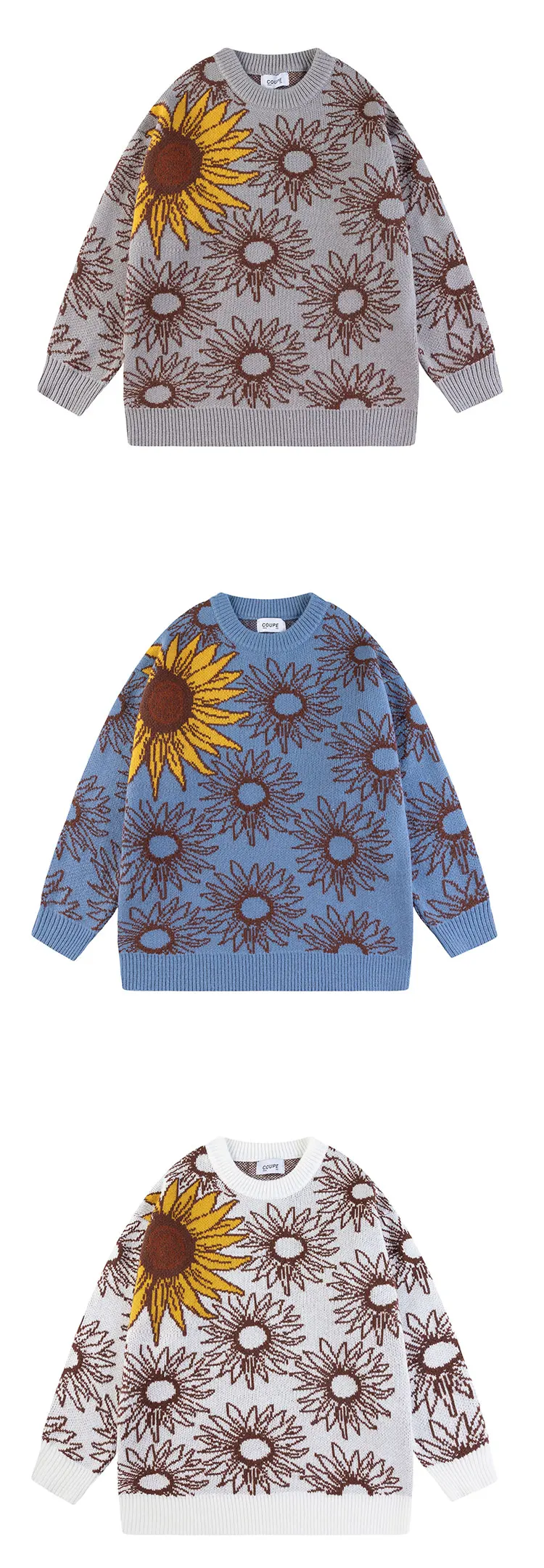 Description Picture 3 of itemHarajuku Retro Floral Jumper Sweater Men's Oversized Winter Sunflower Knit Sweater Grandpa Ugly Sweater Women's Y2K Jumpers 2022