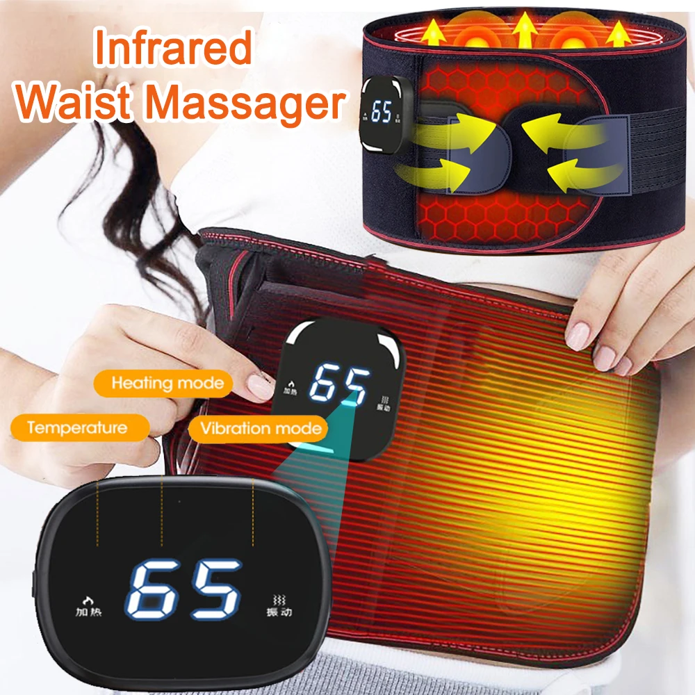 

Infrared Waist Vibration Massage Lumbar Back Belt Menstrual Heating Pad Period Cramp Massage Pain Relief Red Light Brace Support