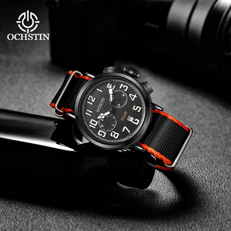 Hot models OCHSTIN 2024 business light luxury creative nylon series watches multifunction quartz movement men's quartz watches