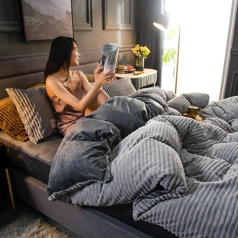 

Plain Color Thicken Flannel Duvet Cover Winter Warm Velvet Comforter Cover Dual-sided Quilt Case Home Textiles 3 Sizes