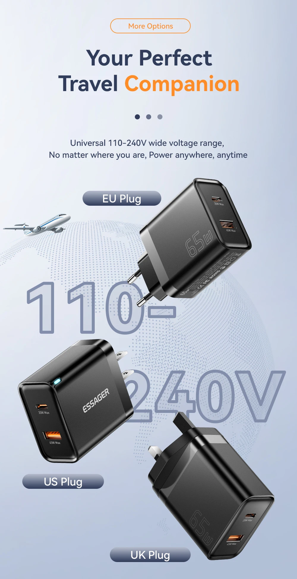 Essager 65 W GaN Ladegerät Schnellladung QC4.0 PD3.0 USB Typ C Ladegerät Tragbares Schnellladegerät für Laptop iPhone 15 14 13Pro MacBook – Detail 10
