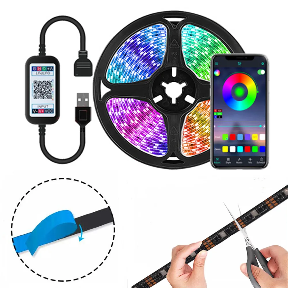 

5V USB RGB LED Strip Light Remote Control SMD 5050 5m 10m Lights Tape Backlights For TV Holiday Decoration 0.5/1/2/3m Black PCB