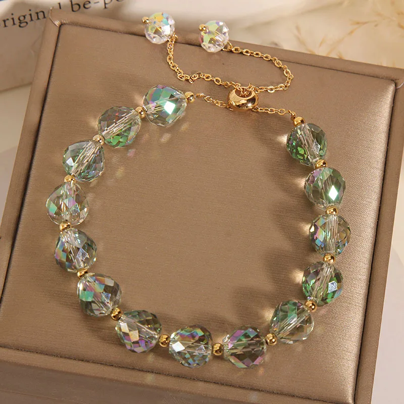 Elegant multicolour crystal bead bracelet with snake chain and toggle clasp for women