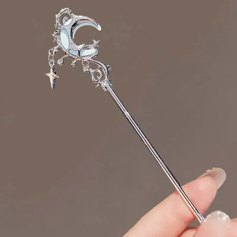 Hair Accessory Pearl Hairpins Hair Stick Hair Clip Hair Headdress Jewelry Accessories Bridal Headwear Hair Band Crown Hair Comb Moonlight Stone Chinese Star Moon Hairpin Women Woven Personality Headpiece