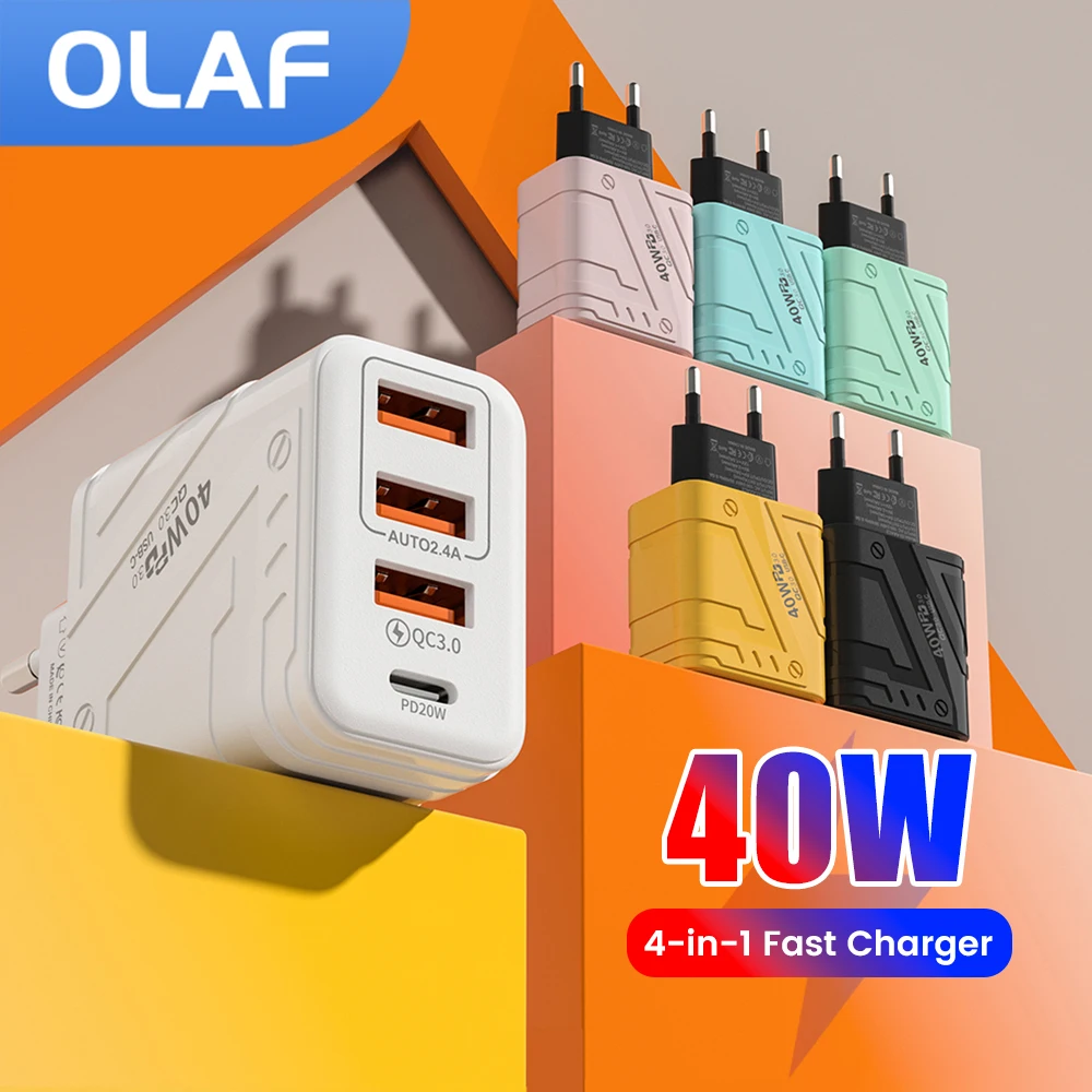 

Olaf 40 Вт USB C зарядное устройство Quick Charge 3,0 PD USB Type C адаптер для быстрой зарядки для iPhone Samsung Xiaomi Huawei 3A + C зарядное устройство для телефона