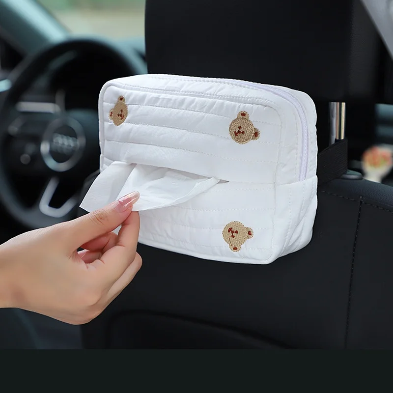 Towel Box Car Seat Accessories Tissue Case with Fix Strap Adjustable Decoration Tools Back Hanging for Napkin Paper Backseat