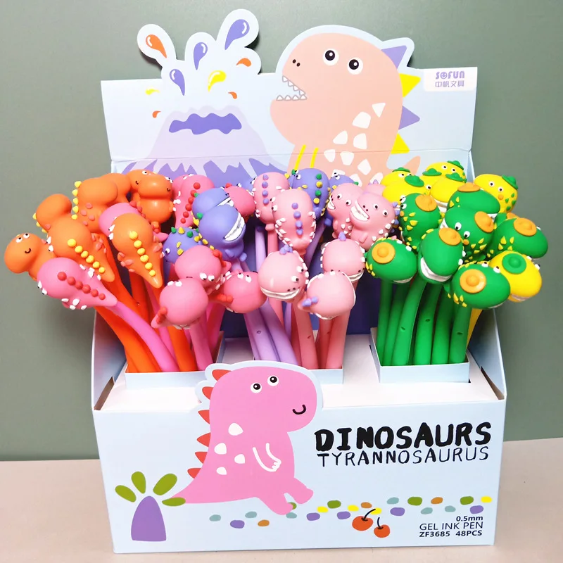 48-pcs-lot-kawaii-dinosaur-gel-pen-cute-05mm-black-ink-pens-stationery-office-school-stationery