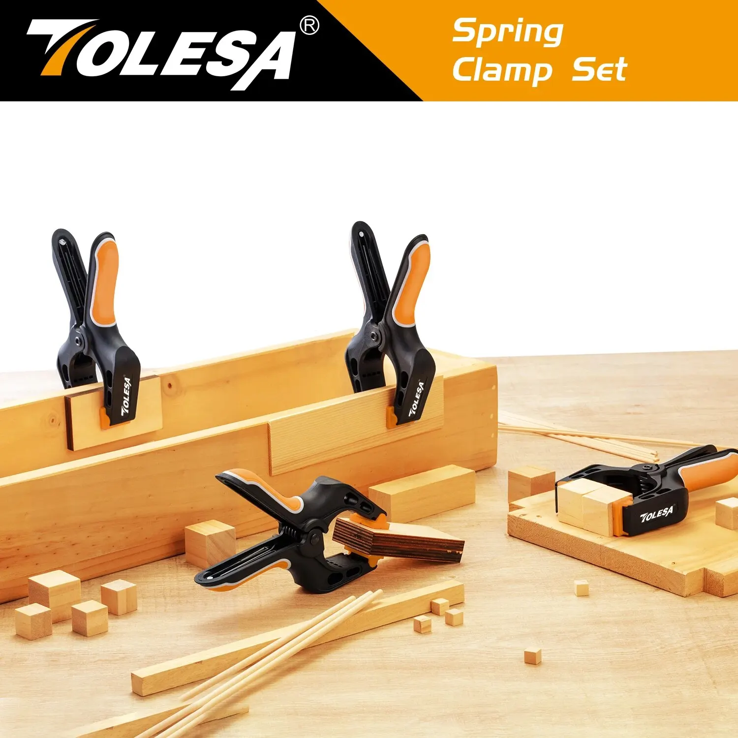 4PCS Woodworking Clamps TOLESA 7" Spring Heavy Duty Large Plastic 3" Jaw Opening For Crafts DIY Gluing Clamping Securing