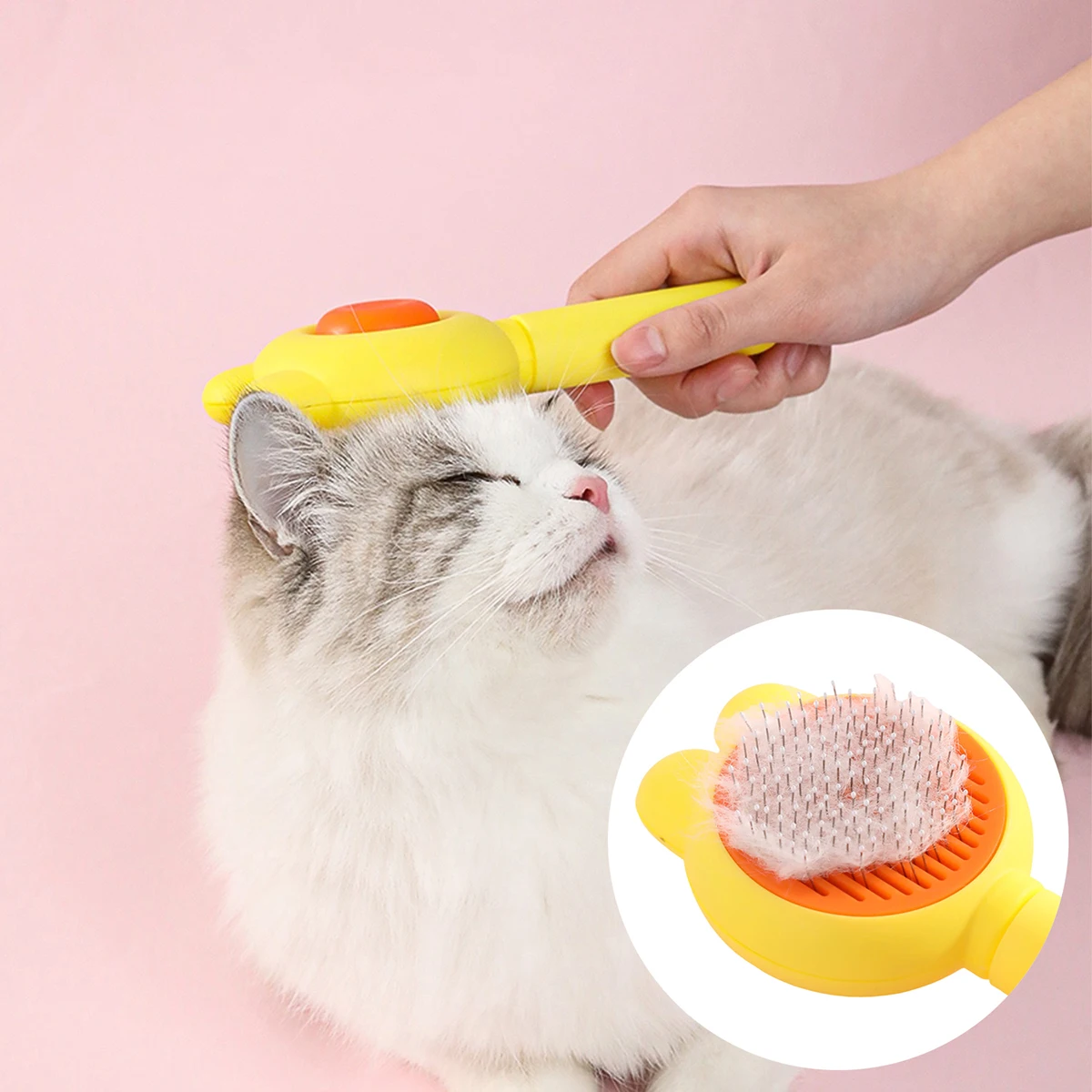 Pente de limpeza e remoção de pelos de animais de estimação, escovação com um clique, pente massageador para gatos e cães, pente flutuante para massagem capilar.