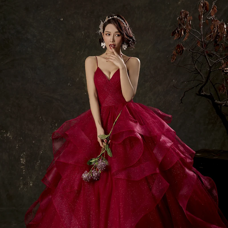 Suspenders Wine Red Quinceanera Dresses Princess Sweet Ball Gown Vestidos De 15 Anos Quinceanera