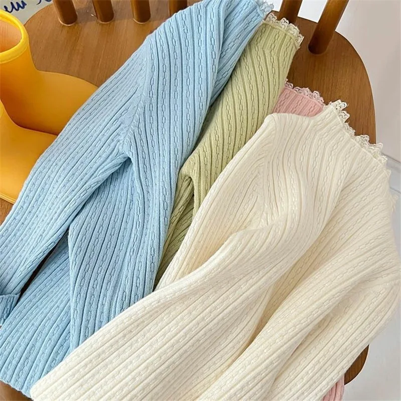 봄 가을 겨울 여성 의류 스웨터 서양 스타일 어린이 한국 단색 귀 모양 니트 스웨터 탑