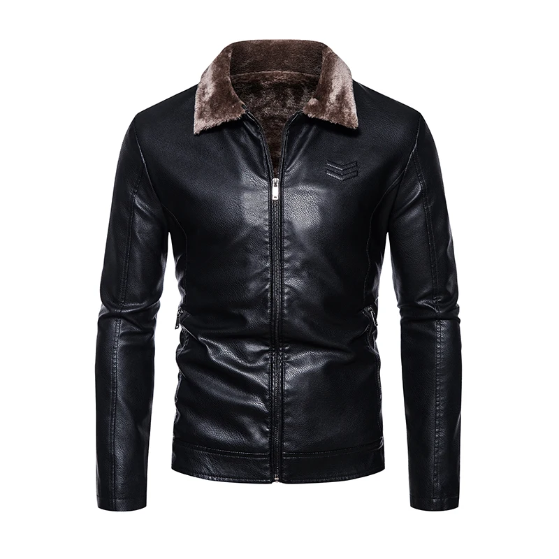 Brand Leather Jacket Men's Winter Motorcycle Clothes Leanther Jacket Men's Thickened Fur Collar Windproof Pu Leather Coat Male