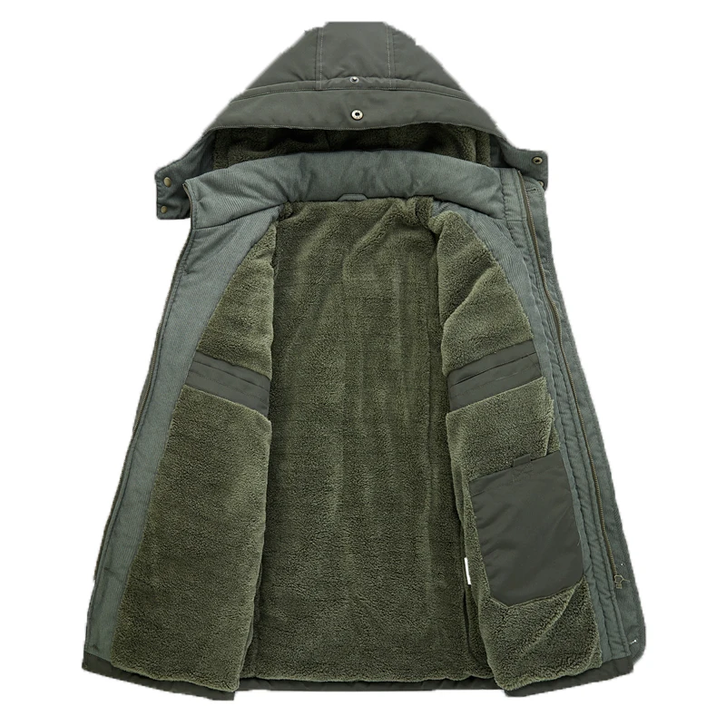 2023 New Men Winter Fleece Warm Detachable Hooded Jacket Men Business Casual Large Size Outdoors Windproof Work Jacket Male Coat 2