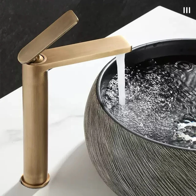 ก๊อกน้ำทองเหลืองสไตล์วินเทจแบบฝรั่งเศส หรูหรา สำหรับอ่างล้างหน้า ก๊อกน้ำร้อน-น้ำเย็นแบบรูเดียว สำหรับตู้ห้องน้ำ 3