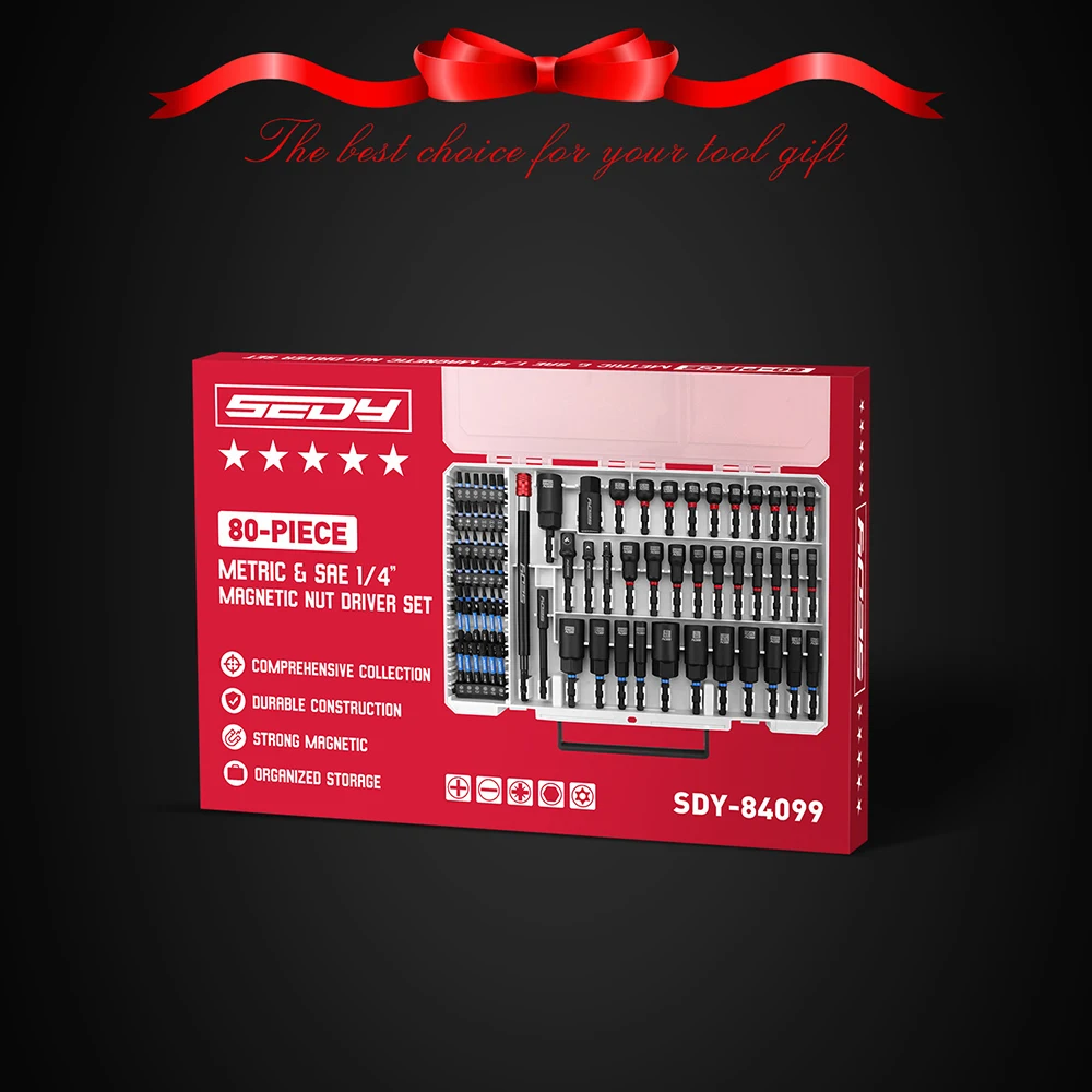SEDY 80-Piece Premium Magnetic Impact Nut Driver Set Metric & SAE with Socket AdaptersBit Holder Wing Nut Driver