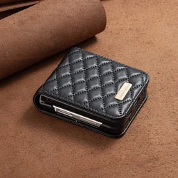 Luxury Leather Anti-Knock Protective Flip Phone Case for Samsung Z Flip 7 (Black)
