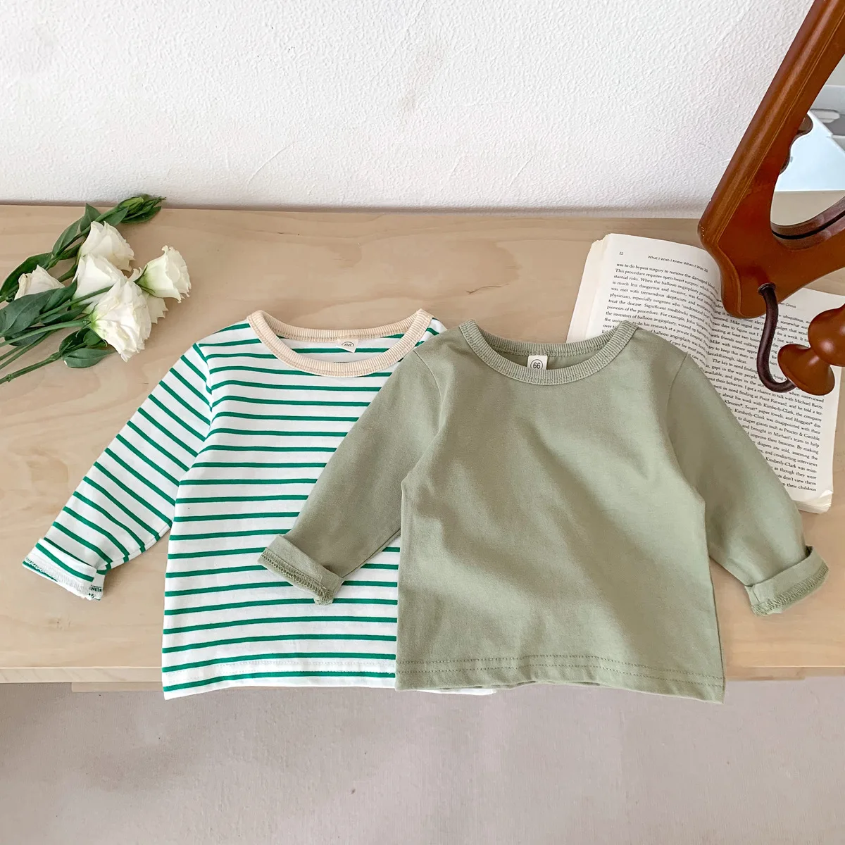 Infant Casual Tops Boys Striped Long Sleeves T-shirt O-neck Pullover Bottoming Shirt Girls Cotton Undershirt