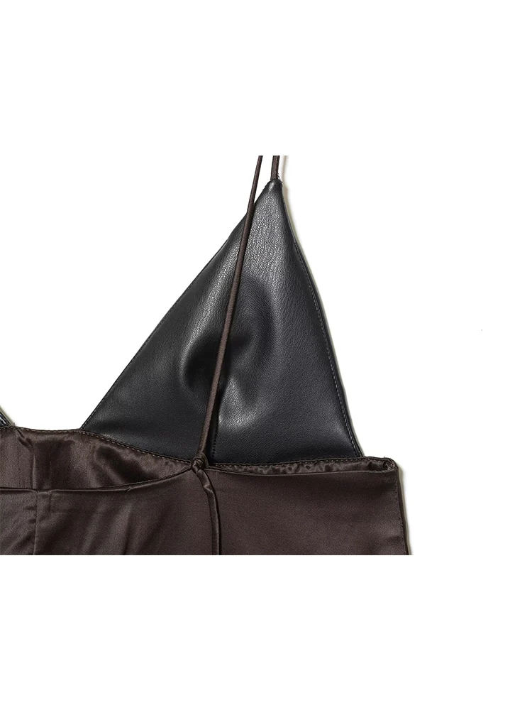 Women's Casual Sling Top Fashion Asymmetrical Slim Fit Deep V Neck Sleeveless Strap Tops Lady Irregular Patchwork Streetwear