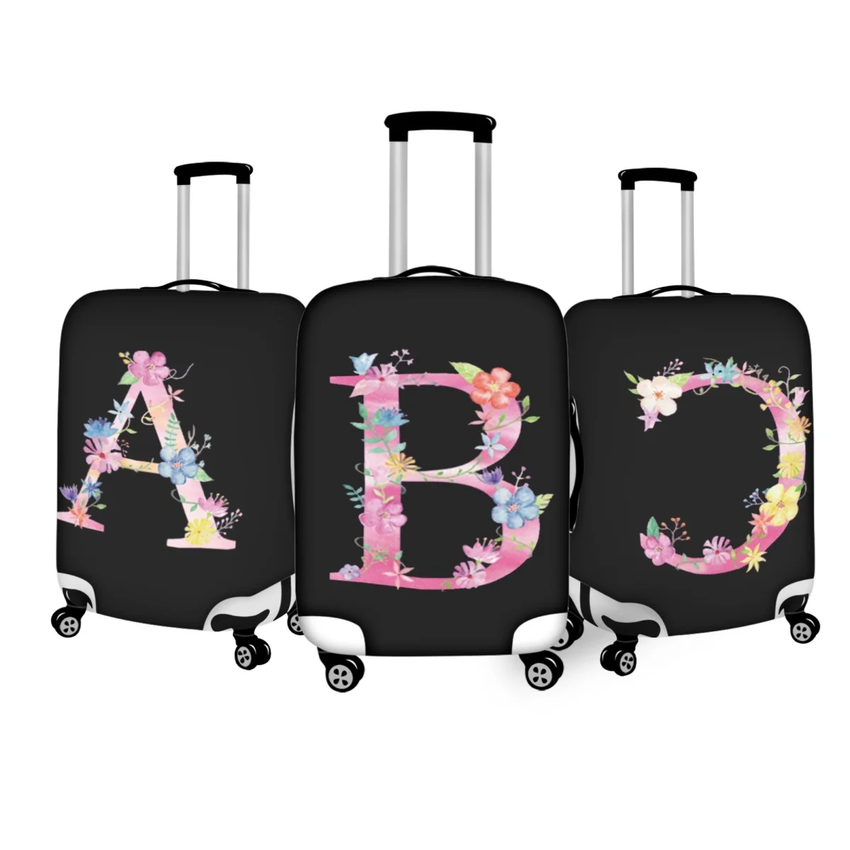 

Twoheartsgirl Pink Flower Letter Style Luggage Cover Stretchable Elastic Suitcase Covers Protector Reusable Travel Accessories