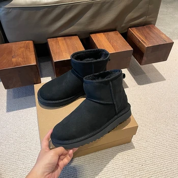 Classic Short Women's Boots 2027 New Winter Warm Wool Thin Sole Genuine Leather and Fur Snow Boots - Image 3