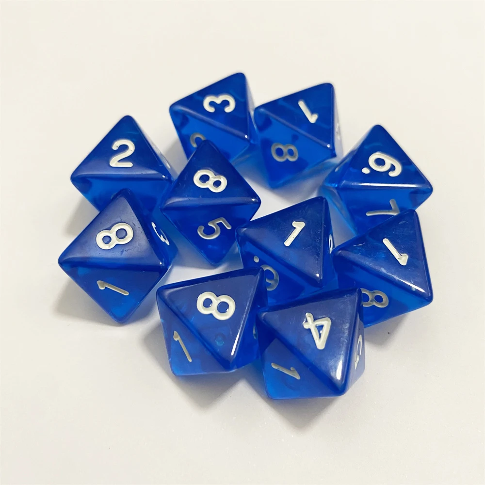 10Pcs D8 Acrylic 1-8 Number 8 Sided Polyhedral Digital Transparent Dice DND Party Board Table Board Games Dice Set 10Colors game dice dice set acrylic dice
