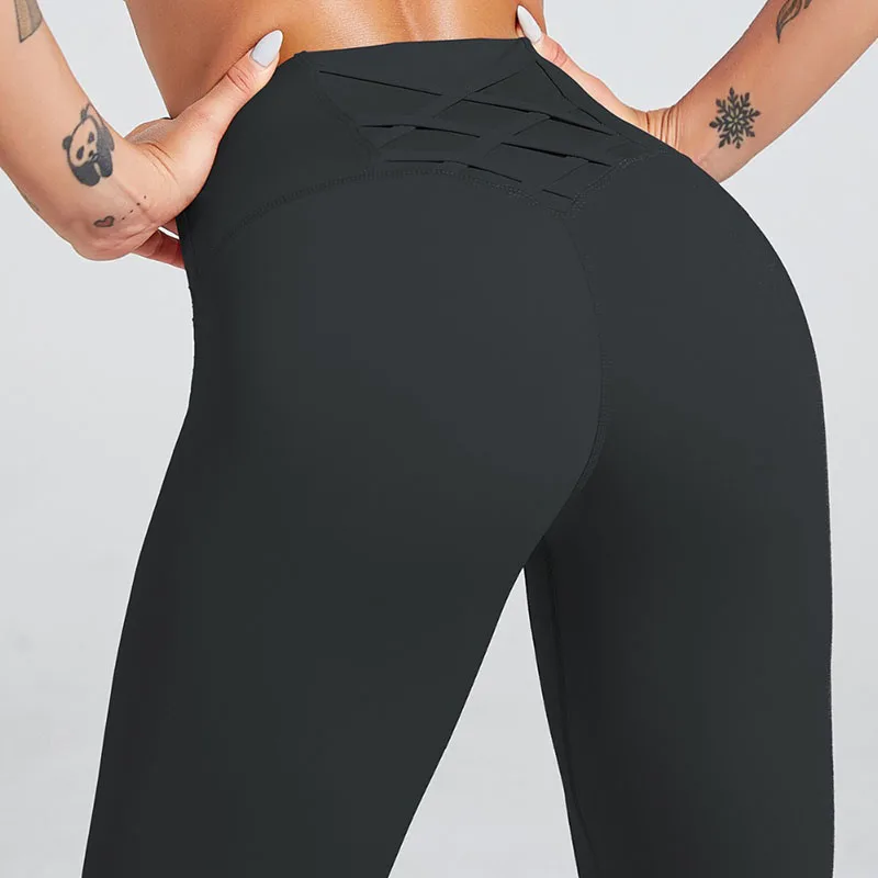 Women Leggings High Waist Slim Cross Leggings Fitness Elastic Quick Drying Push Up Leggins Workout Femme Solid Color