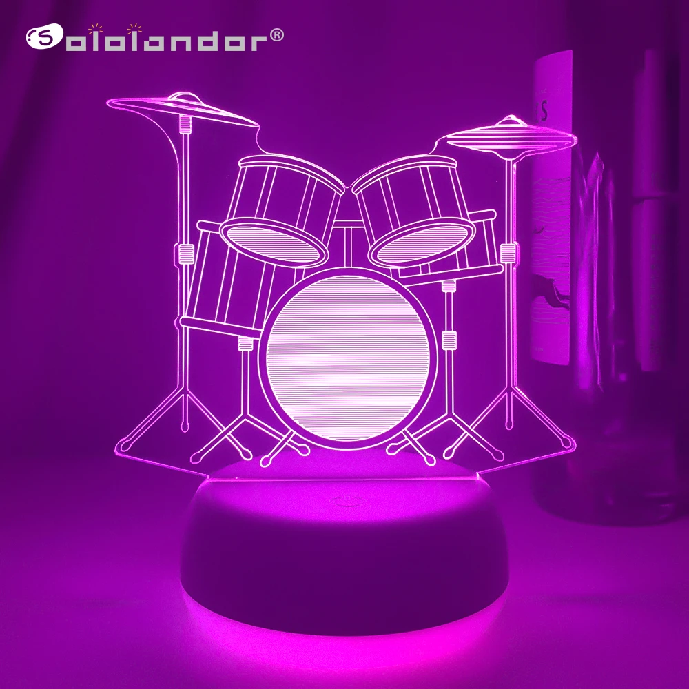 

Creative Drum Set 3D Lamp 7 Color Change Remote/ Touch Switch LED 3D Night Light lights Musical Instruments Atmosphere lamp