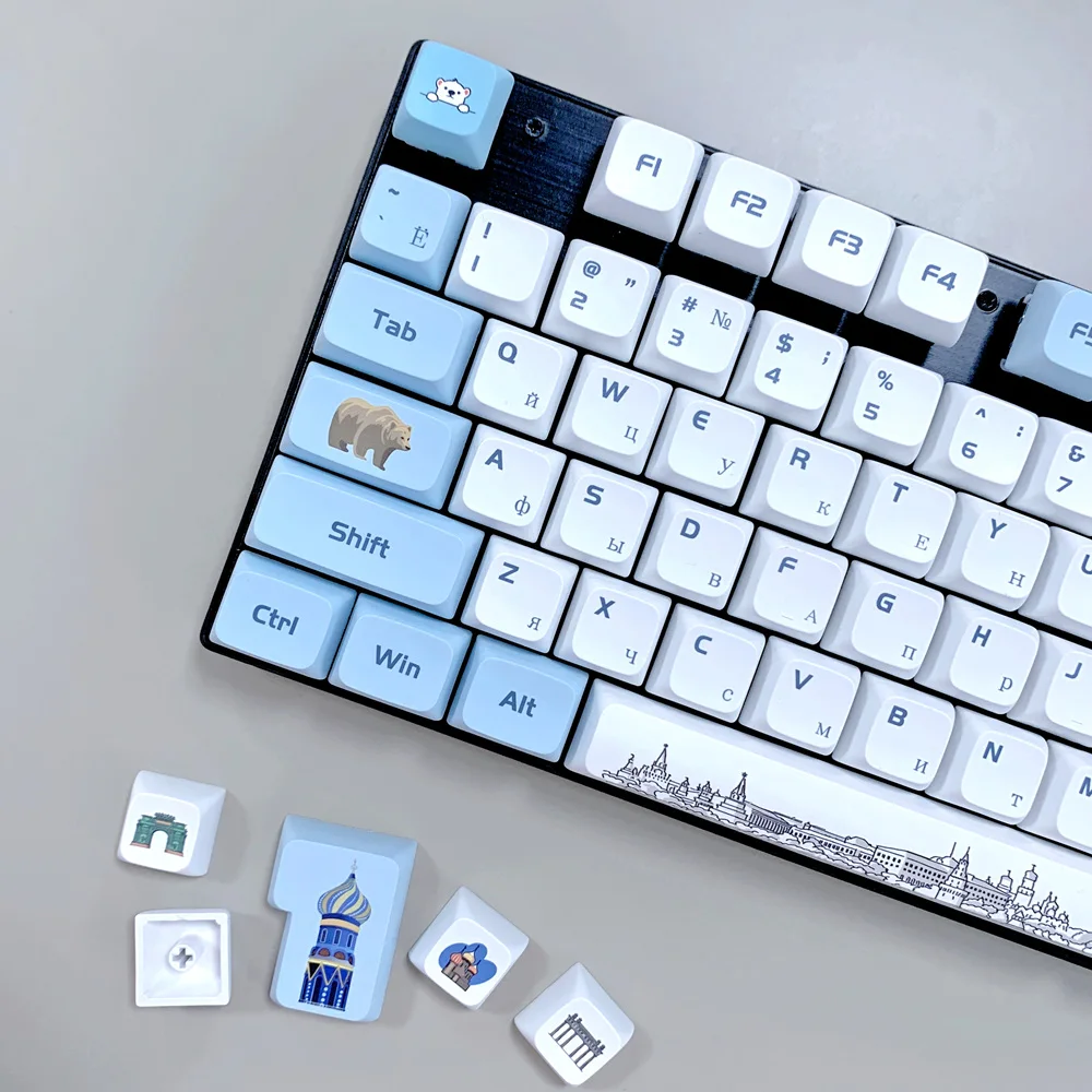 Maimooo-keycap Russo Estilo Moscovita Xda Bpt 128 Teclas Branco Azul Marco Russo Edifício para Teclado Mecânico Tampa de Teclas - Imagem 4