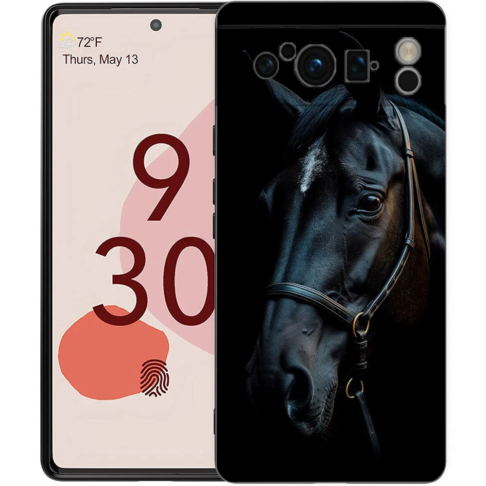 Elegant Horse Design Shockproof TPU Phone Case - Black Cover s