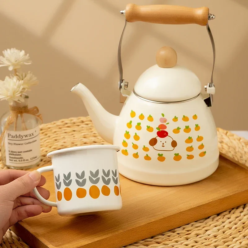 Japanese Enameled Kettle, French Retro Water Teapot, Open Fire Ceramic Oven Kettle, Induction Cooker, Small Tea Pot