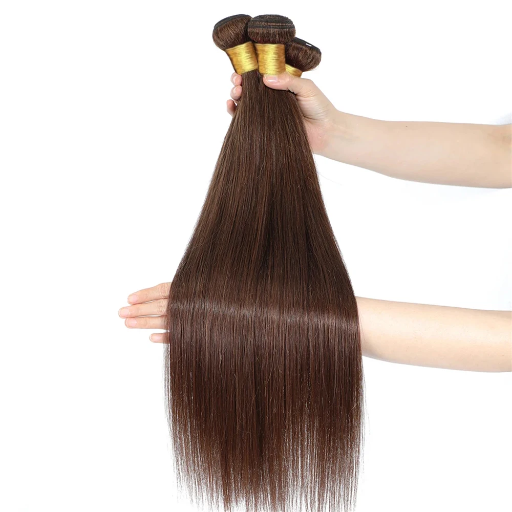 Color #4 Bone Straight Human Hair Extension Chocolate Brown Peruvian 100% Human Hair 1/3 Bundles Deal Weave Remy Extensions