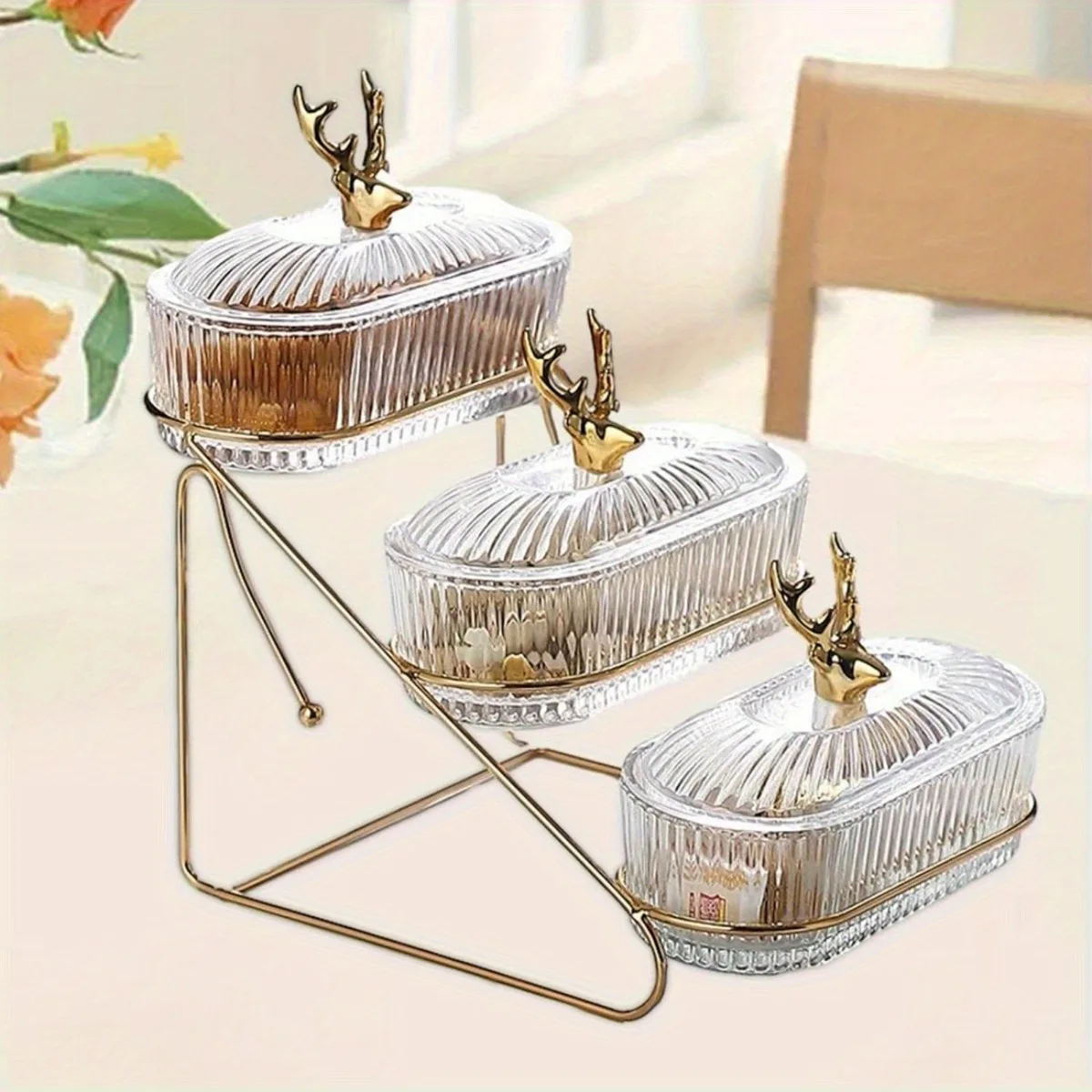 Serving Tray Organizer Elegant Dried Fruit Nut Display Tray with Stylish Elk Lid Nordic Fashion Snack Plate for Fruits 3