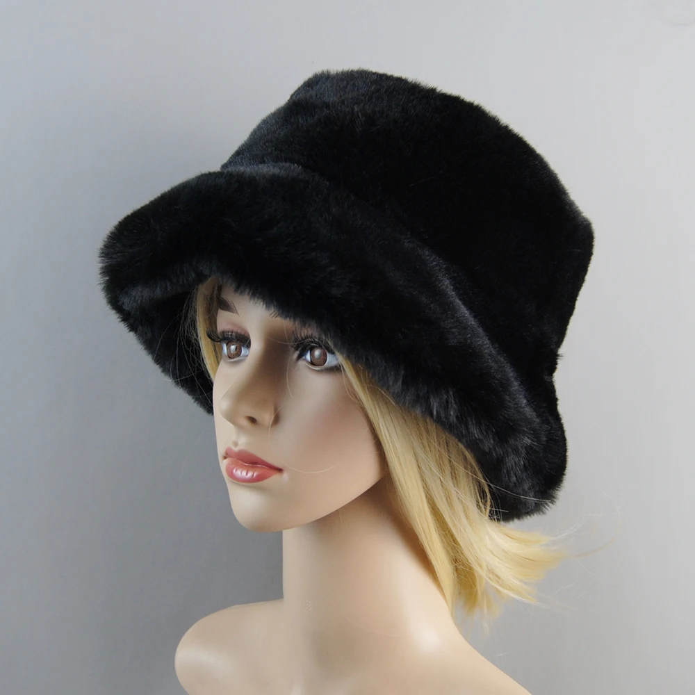 New Fake Rabbit Fur Hats Super Soft Women Winter Hat Cotton Lining Warm Russian Ski Beanies Plush Solid Color Fashion Casual Cap 2