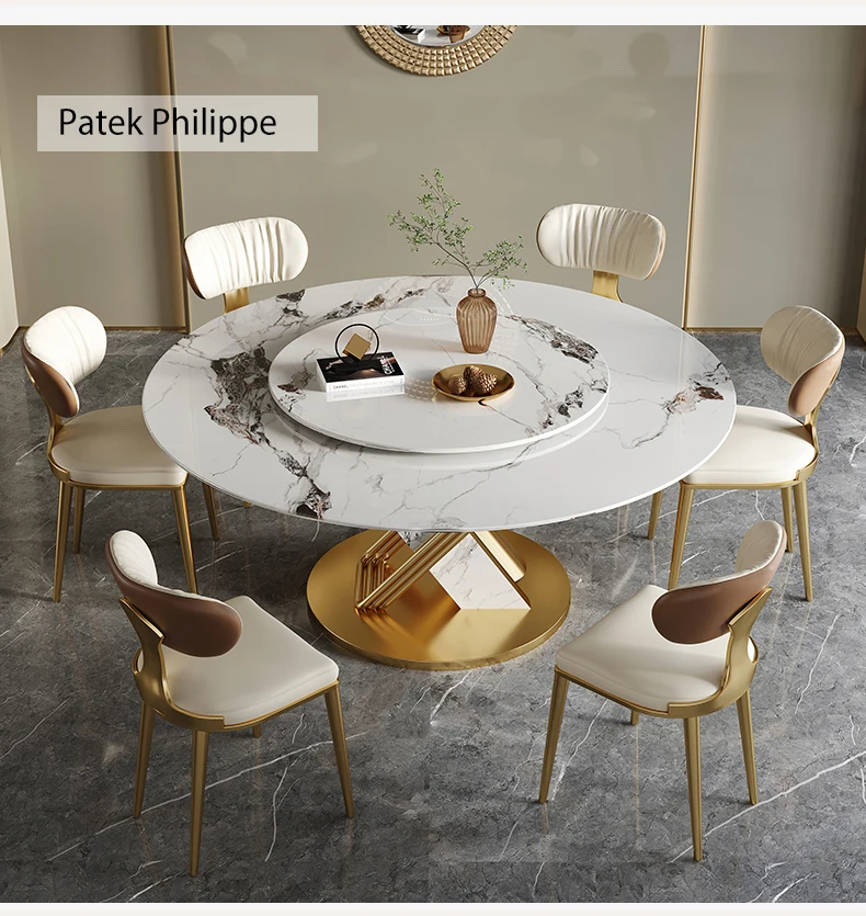 Description Picture 4 of itemStainless Steel Round Table With 360°Rotating Smooth Turntable Designer Rock Slab Kitchen Table Chair Esstisch Dining Furniture