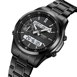 Skmei Men's LED Waterproof Sports Watch with Analog - Digital Display and Multi - Time Zone功能 (Black)