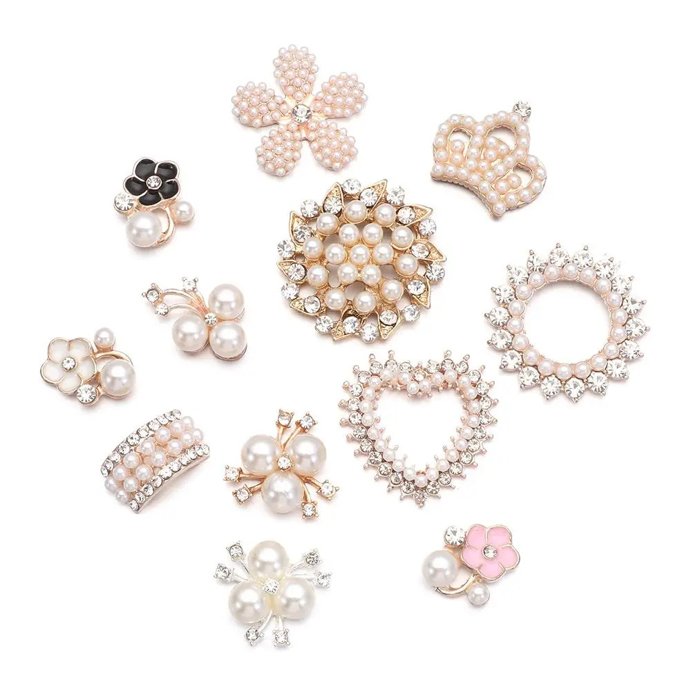 10PCS Pearl Flower Rhinestone Buttons Sparkling Crystal Hairpins Decoration Clothes Sewing Accessories