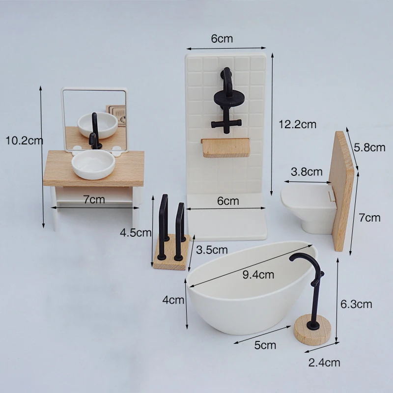 1/12 Dollhouse Simulation Washbasin Tub Toilet Model Dollhouse Bathroom Decor Dolls House Miniature Furniture Accessories 6