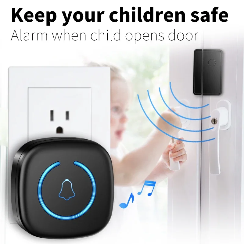 Wireless Doorbell CACAZI Split Door Chime Wireless Sensor Chime Adjustable 5 Volumes 60 Ringtone EU Plug