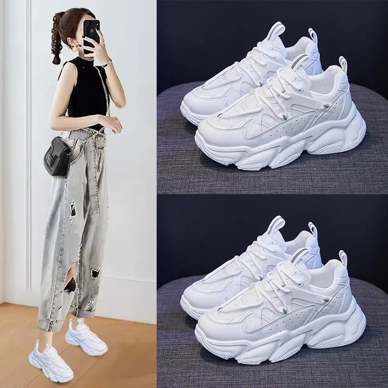 YeddaMavis Women Chunky Sneakers Running Shoes Fashion New Female Black White Platform Thick Sole Casual Woman Vulcanize Shoes