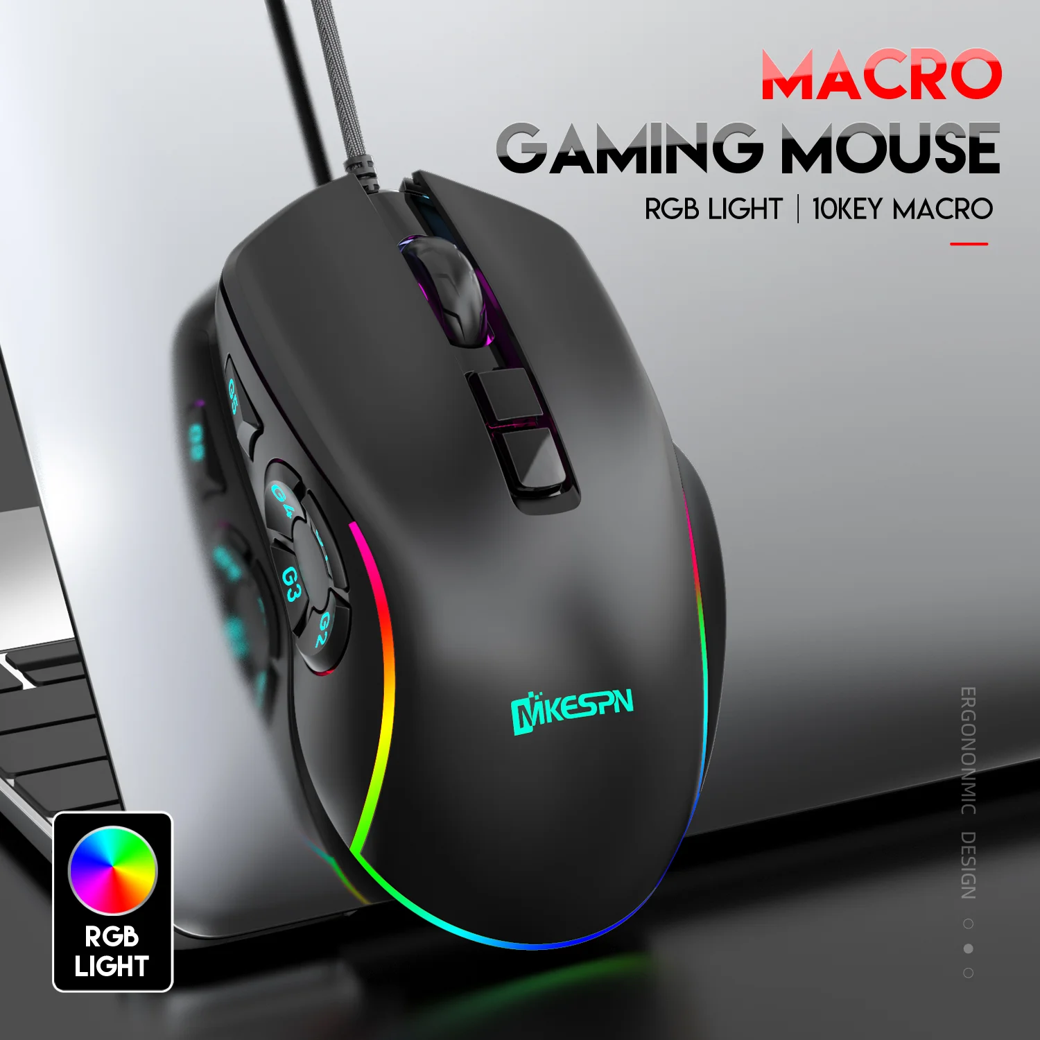 Kabelgebundene Gaming-Maus mit RGB-Hintergrundbeleuchtung, 7200 DPI einstellbar, Maus mit 10 programmierbaren Makrotasten, X9-Gaming-Maus