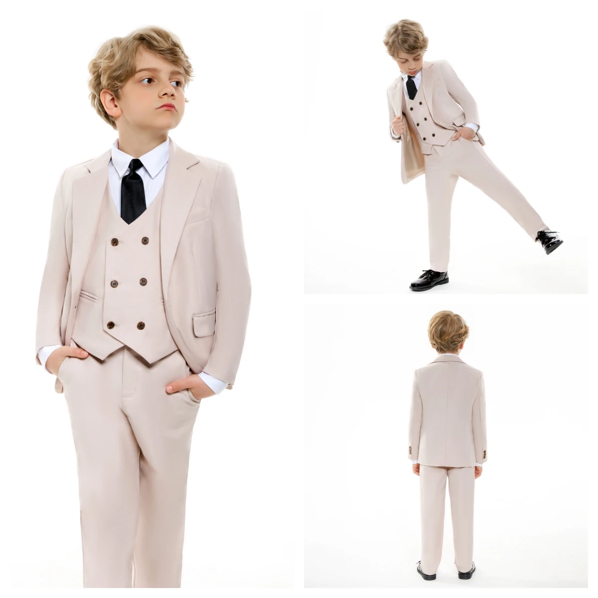 4 Pcs Kids Suit Set Classic Single Button Boy's Tuxedo Blazer Vest Pants Birthday Wedding Party Suits Child
