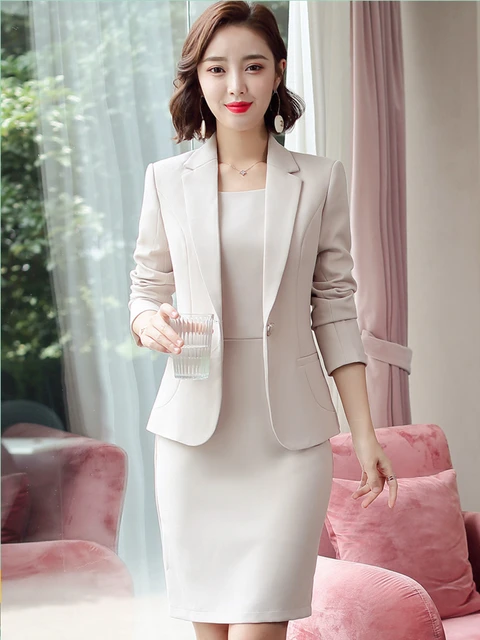 Elegant Blazer Dress Suits Women Business Work Uniform Office Lady  Professional Two Piece Set Suit Dress Female Fashion