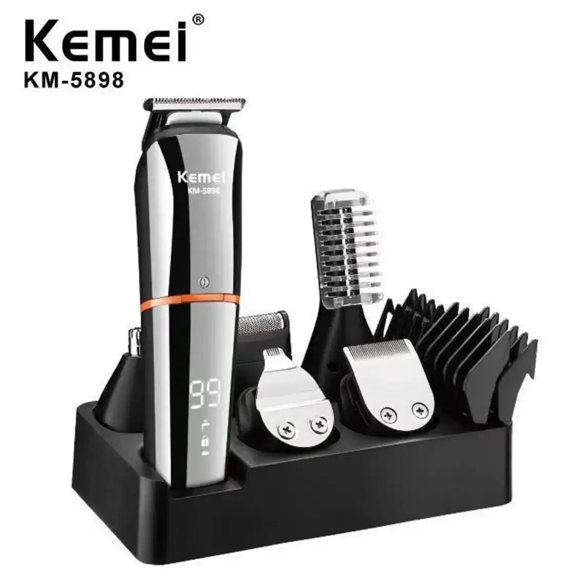 Kemei 다기능 남성용 충전식 얼굴 스타일링 그루밍 키트, LCD 디스플레이, 무선 헤어 전기 클리퍼 KM-5898, 11 in 1