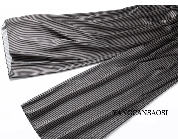 2024 Women's Summer New 92% Natural Mulberry Silk Elastic Satin Vertical Stripe Naked Simple Elastic Waist Casual Wide Leg Pants